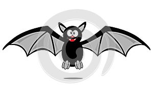 Cute bat. Cute cartoon character with big open wing, ears, legs.